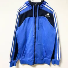 【3点以上まとめ買いで20%OFF】古着 used　adidas　アディダス　長袖ラインフルジップパーカー　ジャージ　フーディー　青　ブルー　スポーティー　Sサイズ