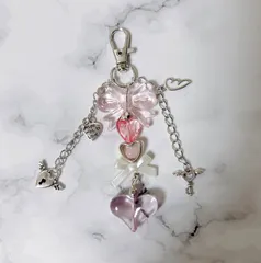 【匿名発送】ビーズキーホルダー　ハート　ピンク　韓国