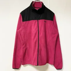 【3点以上まとめ買いで20%OFF】古着 used　FILA フィラ　長袖フリースジャケット　ワンポイントロゴ刺繍　ピンク　ブラック　ハイネック　Lサイズ