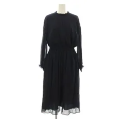 ボールジー BALLSEY トゥモローランド 22SS ランダムプリーツジョーゼット ウエストギャザーワンピース フレア ミモレ ロング 九分袖 36 紺 ネイビー 11-06-21-06002 /KU