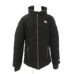 トミーヒルフィガー TOMMY HILFIGER キルティング中綿ジャケット ジップアップ フーディー ロゴ L 黒 ブラック /MN6 ■GY01