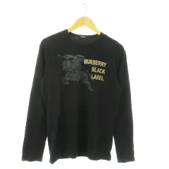 バーバリーブラックレーベル BURBERRY BLACK LABEL 長袖Tシャツ ロンT クルーネック コットン ロゴ 3 L 黒 ブラック /AO8 ■GY18