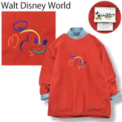 90s ディズニー ミッキーマウス 刺繍 フリース プルオーバー L レッド