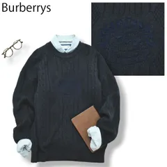 【立体編み】 90s バーバリー Burberrys ニット セーター M 紺