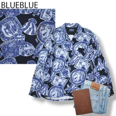 【美品】 ブルーブルー BLUEBLUE 長袖 ループカラー 開襟 シャツ 総柄