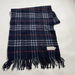 ★ Burberrys バーバリーズ マフラー ノバチェック ネイビー ピュアカシミヤ 100%  C-TK83 白タグ フリンジ ストール メンズ レディース 現状品 0.1kg