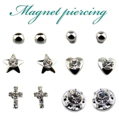 マグネットピアス 磁石 メンズ レディース ノン ホール イヤリング フェイクピアス ハンドメイド 金属アレルギー対応 シンプル シルバー
