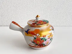 【TK318】九谷焼　匠峯　急須　金彩花鳥紋様　直径8.5cm　高さ9cm　和食器 陶磁器 茶器 煎茶道具 骨董 美術品