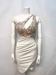 1768 JEWELS ジュエルズ　キャバクラ　ドレス　レース　ワンショルダー　タイト　ミニ　ギャザー　伸縮性　フラワー　キャバドレス　S