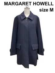 ■ マーガレットハウエル MARGARET HOWELL コート 長袖 ステンカラー ミドル丈 アウター ネイビー ウール Ⅱ M 9 レディース B5Y016