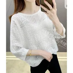 春 夏 秋 サマーニット 七分袖透かし編みトップス CCMYV1107P305