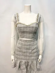 1770 JEWELS ジュエルズ　キャバクラ　ドレス　セットアップ　ツイード　ゴールドチェーン　フリンジ　ラメ　キラキラ　レース　シースルー　キャバドレス　XS