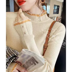 春 夏 リブニットトップス きれいめ ハイネック CCMYV1107P302