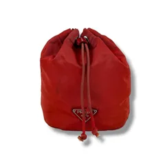 プラダ　PRADA トライアングルロゴ　巾着型　マルチポーチ　小物入れ　テスートナイロン　レッド　赤