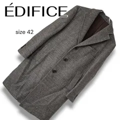 EDIFICE エディフィス ブラウンチェック柄 ステンカラーコート ウール100% 日本製 42 Lサイズ相当 グレンチェック 高級素材 メンズ ビジネス フォーマル 0000735OC