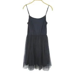 ナノユニバース nano universe キャミソール ノースリーブ 膝丈 フレアワンピース ワンピース F 紺系 ネイビー チュール 裏地 無地