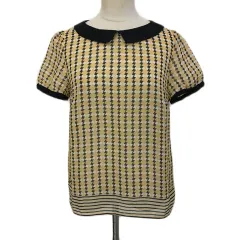 ロペピクニック ROPE Picnic カットソー ブラウス ラウンドカラー 2WAY 透け感 シアー 総柄 ボーダー ライン 半袖 38 オレンジ 黒 ブラック