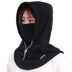 【新品】 [OZERO] ネックウォーマー フード付き フードウォーマー 目出し帽 2WAY フリース 裏起毛 暖かい 防寒 防風 冬用 ブラック 1