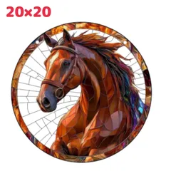 ステンドグラス風 ホース サンキャッチャー　馬　午年　干支　 丸型 ウォールデコ 2Dアート