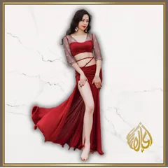 ★新品★　ベリーダンス　レッスン着　ルビーレッド　スリーブネット　セットアップ レッスンウェア