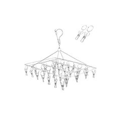 【迅速発送】Qualsen ピンチハンガー 洗濯ハンガー 洗濯物干し ハンガー 30ピンチ (1本) ピンチハンガー ステンレス 角ハンガー 回転式 防風フック 収納便利 0