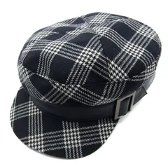 シャポードオー キャスケット チェック柄 ウール 日本製 帽子 ブランド レディース 57.5cmサイズ ブラック Chapeau'd O 【中古】