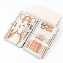 美容ネイルツール18セット［ケース付き］ マニキュア ペディキュア セット 18点 ステンレス製 ネイルケア キット 爪切り 眉毛カッター 甘皮処理 美容ツールのサムネイル