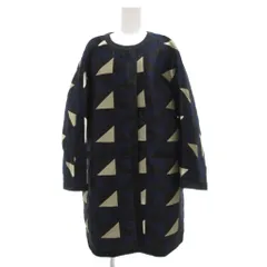 マックス&コー MAX&CO. ノーカラーコート ミドル丈 パッチワーク 38 紺 ネイビー 黒 ブラック /JS