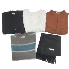 サマンサモスモス SM2 エホカソポ ブルー ニット マフラー 5点セット 秋冬 おまとめ セーター カーディガンノースリーブ 長袖 厚手 無地 ボーダー フリーサイズ 茶系 黒 白 MMT X