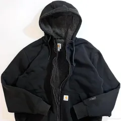 美フェード Carhartt カーハート BLK ジップアップ 裏ボア フリースライナー スウェット パーカー L ブラック レインディフェンダー RAIN DEFENDER USA企画 肉厚 ボアライニング フーディー 刺繍ロゴ スミクロ p25103380
