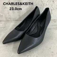 【極美品】CHARLES&KEITH ポインテッドトゥ パンプス 23.0cm(36) 黒 チャンキーヒール 通勤 オフィス 美脚 ★ ■■