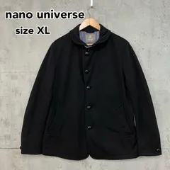 【極美品/XL】nano universe ナノユニバース メルトン生地 Pコート風ジャケット 黒 ストライプ裏地 バックル付き襟 メンズ 秋冬アウター NUC81BZ0185GK ★ ◇■