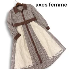 axes femme アクシーズファム 長袖 レース チェック♪ 配色 シャツ ワンピース Sz.M レディース