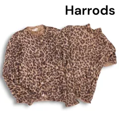 Harrods ハロッズ レオパード♪ ヒョウ柄 総柄 ボア ニット カーディガン セーター アンサンブル セット Sz.F レディース 白