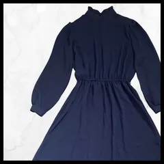 Marchéanda 長袖ワンピース ネイビー 小柄さん向け クラシック 上品 フォーマル エレガント 春秋 レディース 古着屋エル