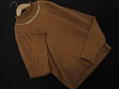 earth music&ecology アースミュージック＆エコロジー パールビーズ ラインストーン ニット セーター sizeL/キャメル ◇■ レディース