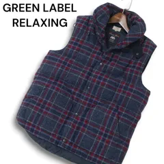 GREEN LABEL RELAXING ユナイテッドアローズ 秋冬 英国 MOON生地★ ウール ツイード チェック柄 ダウン ベスト Sz.L メンズ