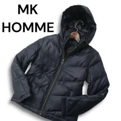MK HOMME ミッシェルクラン オム 秋冬 フード着脱可★ ヘリンボーン柄 ダウン ジャケット Sz.46 メンズ 紺 ネイビー