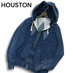 HOUSTON ヒューストン 通年 ネイティブ柄★ インディゴ スウェット ジップ パーカー フーディー Sz.M メンズのサムネイル