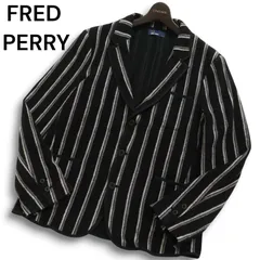 【超人気★】FRED PERRY フレッドペリー 秋冬★ ストライプ ニット テーラード ジャケット ブレザー Sz.L メンズ 黒