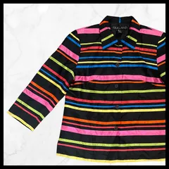 SILKLAND シャツジャケット マルチボーダー ブラック 春秋 羽織り モード トラッド クラシック ユニセックス コーデ 古着屋エル