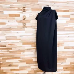 【ザラ】ノースリーブ アシンメトリー タック ドレープ ワンピースL 黒ブラック ソフト シンプル無地 ハイネック オールブラック