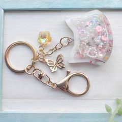 3003】じゃれ猫 チャーム オルゴナイト キーホルダー 天然石 琉球