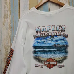 HA14☆ハーレーダビッドソン☆ロンT☆ロゴプリント☆袖ロゴ☆両面☆海☆XL