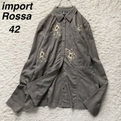 美品 Import Rossa 麻 レース装飾 グレー フレアスリーブブラウス 