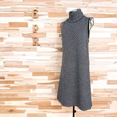 【ザラ】ウール ブレンド ニット ノースリーブ ワンピース 総柄 L 黒×白 ハイネック ドレス 総柄 モノトーン ブラック
