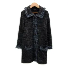 ルーニィ LOUNIE カーディガン ロング丈 フリンジ ステンカラー ウール混 マルチカラー ダークブラウン /MS24