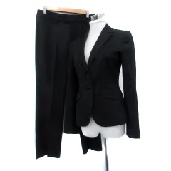 クミキョク 組曲 KUMIKYOKU スーツ セットアップ 上下 テーラードジャケット シングル ミドル丈 総裏地 スラックスパンツ ロング丈 シルク混 1 S 黒 ブラック /HO1