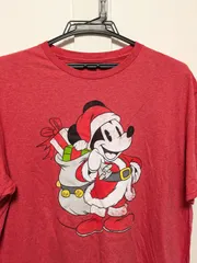 【ミッキーマウス】Disney デザイン プリント mickey Tシャツ　クリスマスミッキー X'mas　赤　レッド