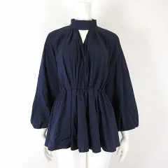 ルイルエブティック RUIRUE BOUTIQUE チュニック ブラウス プルオーバー ギャザー タック 長袖 バルーンスリーブ LL 紺 ネイビー 美品